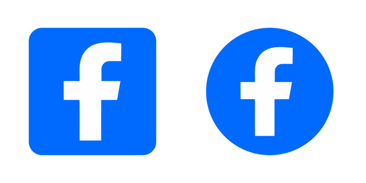 Facebook Social Media Vector Icon Set, Two Blue Logo Variations Featuring White Letter Symbols in Rounded Square and Circular Shapes on White Background.