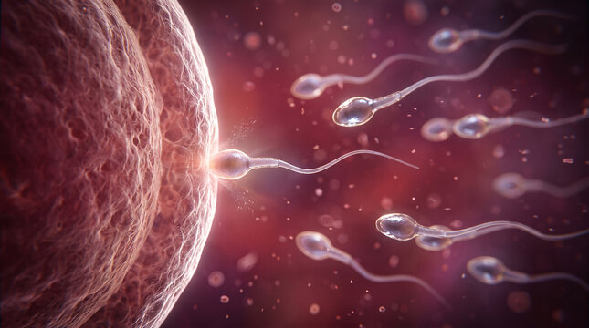 Human Conception with Egg Cell and Sperm
Fertilization Process Under the Microscope
Sperm Penetrating Egg Cell Illustration
Microscopic View of Human Fertilization
Egg Cell and Swimming Sperm Cells
Re