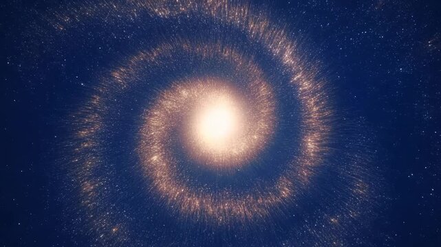 Bright galactic core radiates nested star patterns across a deep blue cosmic field