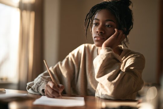 Thoughtful desk scene: weighing honesty while completing a written response