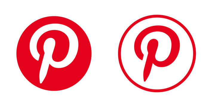 Pinterest Logo and Solid Red Circle, Vector Graphic Pair Featuring a Circular Outline Emblem on White Background.