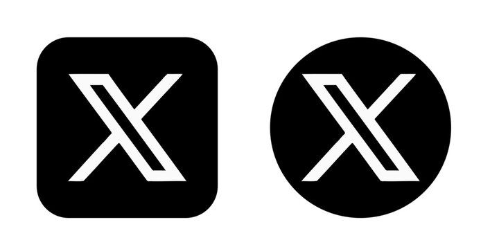 X, Formerly Twitter, Logo Vector Icon Pair Featuring White Symbols in Black Rounded Square and Circular Shapes on White Background.