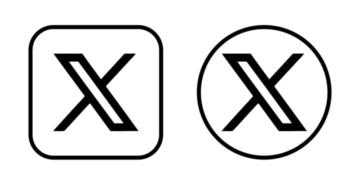 X, Formerly Twitter, Vector Logo Icon Set Featuring Black Symbols in Outlined Rounded Square and Circular Frames on White Background.
