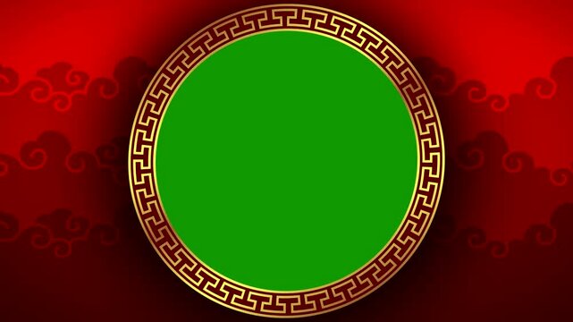 Chinese Green Screen Frame Background With China Traditional Ornament and Auspicious Cloud Seamless Loop Animation