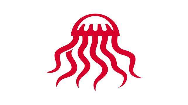 Isolated red stylized jellyfish symbol with flowing tentacles and unique code N (1437)