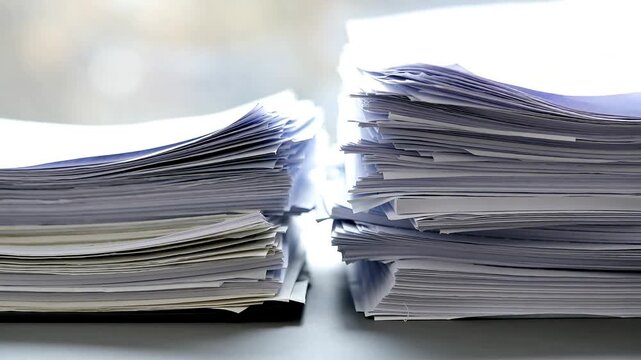 Stack of white paper documents on desk