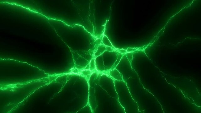 Green electrical arcs branch across a dark background in a glowing abstract energy pattern