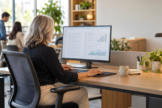 Multigenerational Professional Working on Computer in Modern Office