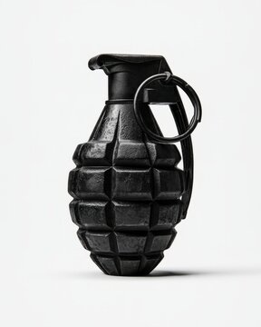 black hand grenade isolated against a white background