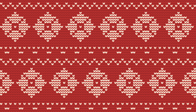 Seamless Nordic knit sweater pattern with eight-pointed stars in red and cream