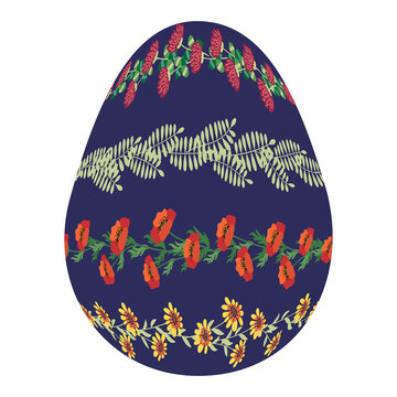 Easter egg with floral ornament, folk ornate illustration. Happy easter hand painted egg for spring holiday cards, tags, banners and wrapping