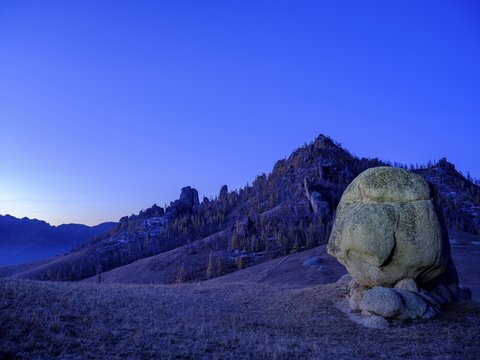 Dawn, rock formations in Gorchi Terelj National Park, Ulan Bator, Mongolia