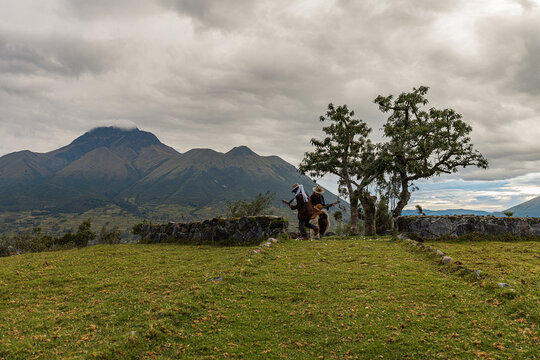 Scenic Andean mountain landscape with traditional stone circle site
