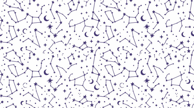 Celestial Constellation Pattern - Stars, Moon, Cosmic Galaxy Design