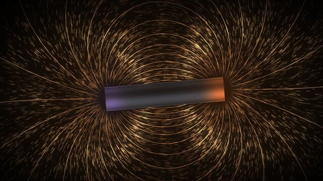 Magnetic Field Lines of a Bar Magnet Dipole with Iron Filings Physics Visualization Seamless Loop in rich copper tones