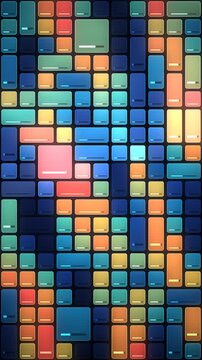 Risk heatmap dashboard grid of data tiles updating from cool blue to hot red, seamless loop in vibrant navy tones vertical 9:16