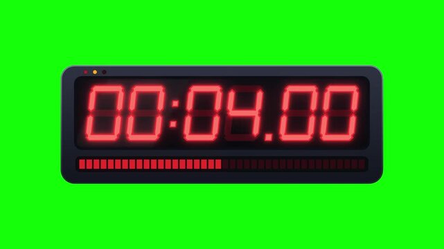 10 Second Digital Countdown Timer with Red Glowing LED Numbers on Green Screen Background Chroma Key