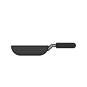 Simple illustration of a black frying pan with a black handle.