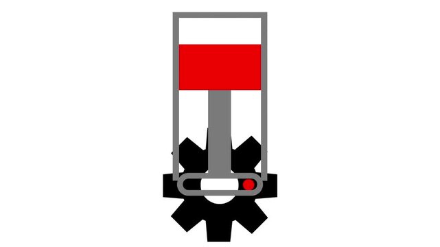 Animation of a mechanical piston engine working with black gear on white background. Perfect for industrial tech projects.