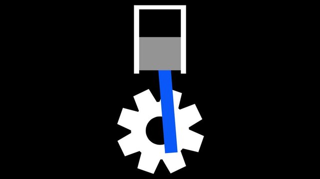 Internal engine piston mechanism moving in cycle on black background. Great for mechanical, automotive, and technical visual.