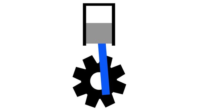 Internal engine piston crankshaft mechanism animating on clean white background. Ideal for technical diagrams and educational videos.