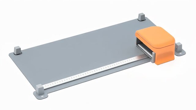 Gray Paper Trimmer with Orange Carriage Sliding Back and Forth