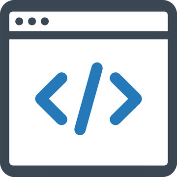 Simple web browser window icon with programming code brackets symbol