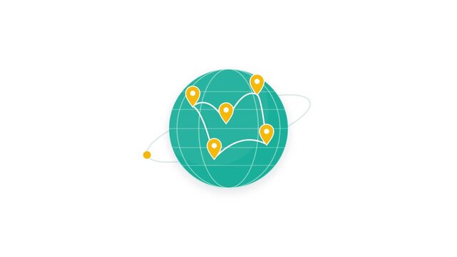 Global business network globe with connections flat animation loop