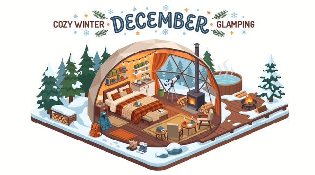 Cozy December Winter Glamping Dome In Snowy Forest