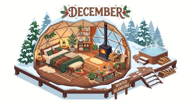 Cozy December Winter Glamping Dome with Fireplace and Jacuzzi