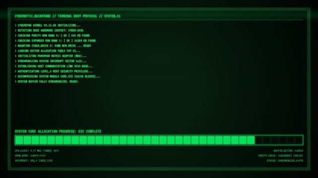 Green Phosphor CRT Terminal Mainframe Boot with Copy Space for Cyber Tech Expo.