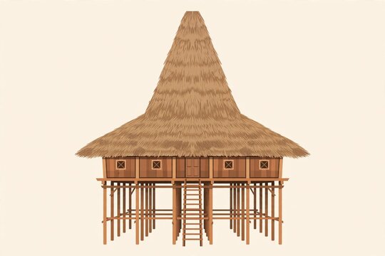 Uma Lengge Traditional House of Bima, Indonesia - Flat Vector Illustration