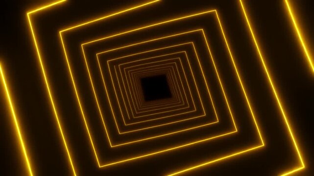Rotating Gold Neon Square Tunnel Abstract Background