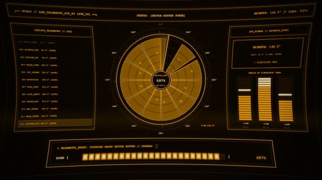 Amber Phosphor Military Radar Display with Copy Space for Defense Presentation.