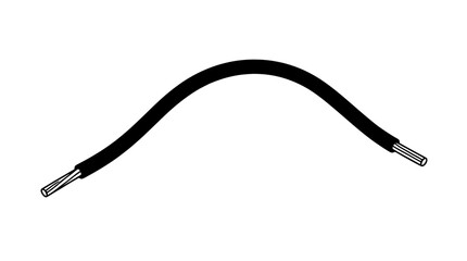 Obraz premium Line art illustration of a curved electrical wire with bright blue insulation and exposed stranded ends drawn with bold black outlines in diagonal centered composition showing flexible lead