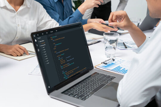 Software development programming on computer screen for brisk application and program coding