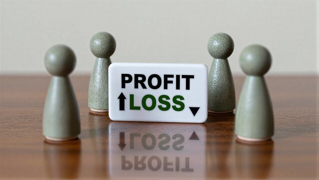 Profit loss sign with game pieces, symbolizing financial decline or business downturn.