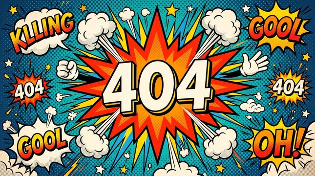 404 Error Message in Colorful Comic Book Pop Art Style