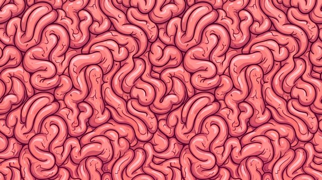 Seamless pink human brain tissue anatomical pattern illustration