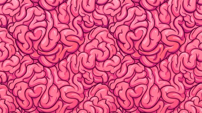 Vibrant pink human brain seamless vector pattern illustration