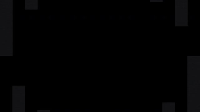 黒い縦長のスライスが中央から交互に伸びて画面を覆い場面を切り替える透過ワイプ映像