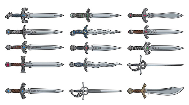 Collection of fantasy swords and daggers, isolated