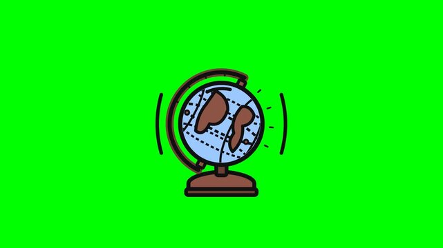 Animated flat vector globe icon shaking on solid green background