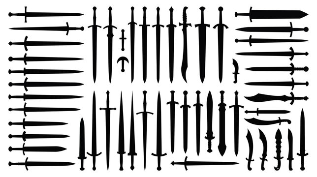 Collection of Medieval Swords and Knives Silhouette