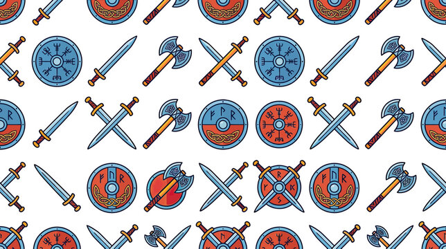 Viking Warrior Battle Axe Sword Shield Icon Pattern