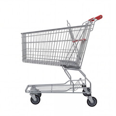 Empty metal shopping cart with red handle for Black Friday event. © Isolated Media