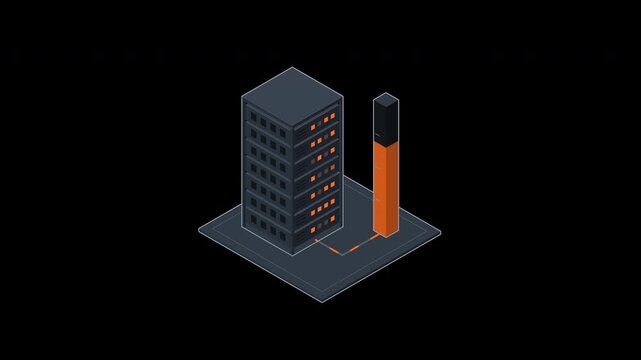 Isometric GPU server rack icon with load gauge on alpha channel