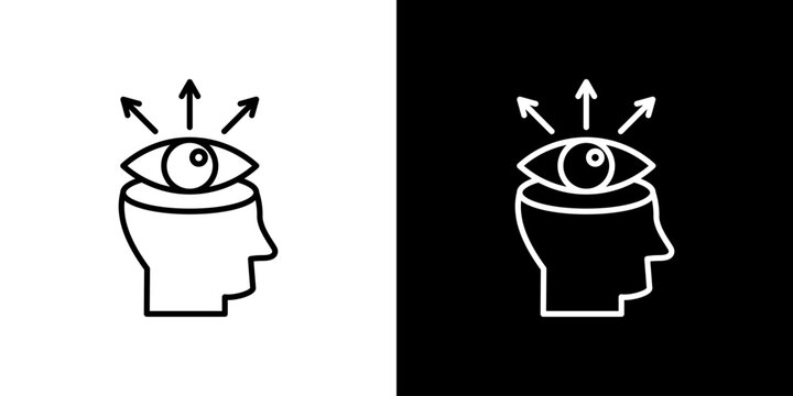 Perception icon, outline vector on white and black backgrounds.