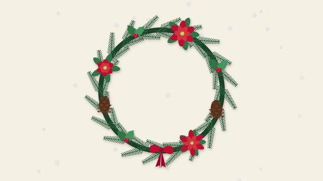 Christmas Wreath Paper Cut Frame Animation Seamless Loop Copy Space