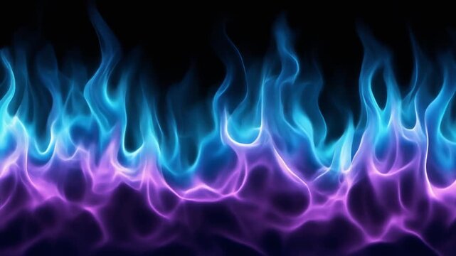 Dynamic blue and purple flames border a dark background with seamless cinematic motion